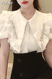 Puff Sleeve Blouse Women Sweet Peter Pan Collar White Shirts Fashion White Korean Y2k Tops 2023 Blusas Muer De