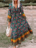 2022 Celmia Bohemian Summer Long Maxi Dress Women Sexy V-neck Floral Printed Party Vestidos Flare Sleeve Bandage Beach