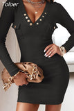 Women Long Sleeve Solid Bodycon Mini Dress Sexy V Neck Button Elegant Casual Solid Slim Sexy&Club Party Dresses Korean
