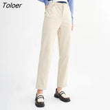 Women Corduroy Trousers 2022 Winter Back Waist Elastic Straight Long Pants Beige Green Warm Chic Casual Long
