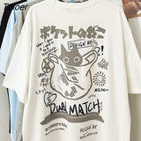 Cotton Harajuku Japan Kanji Cartoon Cats Graphic T Shirts New Hip Hop Funny Men Woman Tshirts O-neck Oversized Casual