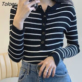 Women Long Sleeve T-shirts Button Pullover Skinny Sexy Knitted Spring New Retro Gentle Korean Style Elegant Chic