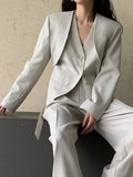 Fashion Women 2 Pcs Set Slim V-neck Single Breasted Solid Color Vest Long Sleeve Short Blazer Suit Spring 2023 New