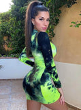 Fashion Tie Dye Long Sleeve Round Neck Bodycon