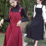 Dress Women Corduroy Preppy Style Suspender Dresses Womens Retro Chic Fashion All-match Ins Autumn Clothing