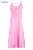 New Vintage Sexy Backless Fashion Solid Bodycon Silk Texture Hollow Slit Spaghetti Strap Dress Women Holiday Style