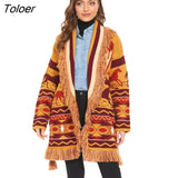 Bohemian Bandana Cashmere Cardigan Women Jacket Sweater Autumn Winter Tassel Lapel Belt Long Sleeve Sweater