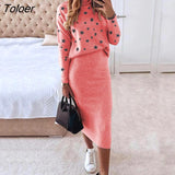 Women Casual 2 Piece Set Autumn Sexy V-nevk Long Sleeve Lace Stitching Top + Slim Pencil Skirt 2022 Fashion Office Lady