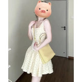 Gentle Temperament Red Knitted Shirt Coat Wave Dot Square Tie Dress Women's Spring And Summer New