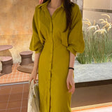 Fashion Long Sleeve Shirt Dress Women Autumn Vintage Midi Jacket Dresses Za Female Casual Loose Party Robe Maxi Bandage