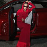 Toloer Women's Fall 2024 New Fashion Temperament Pure Color Slim Hooded Long-Sleeved Dress-Outfit