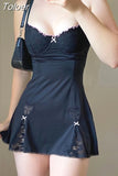 Lace Patchwork Dress Pink Sleeveless Kawaii Sundress Sweet Japanese Style Aesthetic Outfit Y2K Beach Outfit Sexy