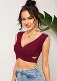 V-neck Solid Lace Up Short Tank