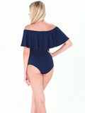 Sexy Off-the-shoulder Short Sleeves Solid Ruffles