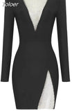 New Arrival Bandage Dresses Black Long Sleeve O Neck Long Sleeve Beading Sexy Party Club Celebrity Elegant Women
