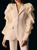 Fashion Women's Blazezr New Notched Single Breasted Mesh Reffles Long Sleeve Suit Jackets Temperament Autumn 2023
