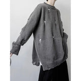 Gray Holes Big Size Knitting Sweater Round Neck Long Sleeve Women Pullovers New Fashion Tide Autumn Winter 2022
