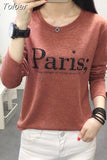 Fashion 2023 Spring Shinny T Shirt Women Paris Letter Printed Casual O Neck Long Sleeve Harajuku Shirts Female