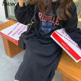 Loose Split Long Sleeve Letter Printed Sweatshirt Women Black Casual Preppy Style Hoodies Gray High Street Clothes