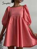 Party A-line puff short sleeve ruffle women dress summer Office green high waist mini dress summer White purple mujer
