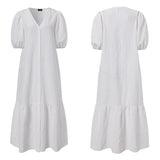 Summer Shirt Dress Women Casual Half Sleeve V Neck Button Down Pleated Long Dresses VONDA Ladies 2022 Bohemian Vestidos