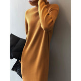 Women's Turtleneck Striped Ribbed Pit Knitted Sweater Dress 2022 Winter Korean Long Midi