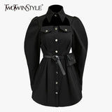Casual Black Shirt Dress For Women Lapel Long Sleeve High Waist Pocket Mini Dresses Female Fashion New