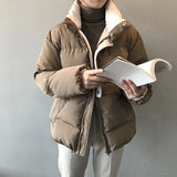 Winter New Style Solid Cotton-Padded Jacket Women Oversize Bread Stand-Up Collar Thick Warm Causal Chic Coat Parka