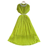 Luxury Famous Heavy Industry Nail Ball Collar Dress Women Summer Waist Thin 100 Fold Elegant Dress Dress