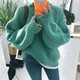 Aachoae Sweater Women 2021 Autumn Winter Solid O Neck Pullover Sweaters Korean Style Knitted Long Sleeve Jumpers Casual
