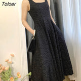 Jacquard Dress Ladies 2023 Summer Sleeveless Elegant Clothes Female A-line Square Neck Vestido Spaghetti Strapped