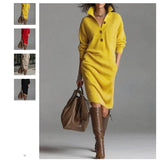 New Autumn Casual Button Collar Loose Straight Knitted Long Sweater