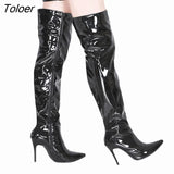 Silver Mirror Thigh High Boots Women T Show Pointy Toe Club Party Shoes Thin High Heels Over The Knee Long Boots For