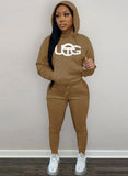 Casual Sport Embroidered Fleece Hoodies and Sweatpants 2 Piece Set Sportswear