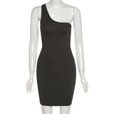 Autumn Black Sexy Hollow One Shoulder Y2K Mini Dress Women Sleeveless Backless Bandage Party Clubwear Beach Slim Dresses