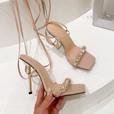 Sandals Stiletto Heels Fashion Womens Shoes 2022 Suit Female Beige Large Size Cross-Shoes Luxury Black Gladiator Sexy