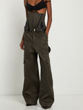Fashion Women Trouser Slim Removable Contrasting Colors Fishbone Straight Green Girdle Cargo Pants Summer 2023 New