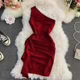 Sexy Skew Collar Sleeveless Bodycon Dress Women Elegant High Waist Sheath Mini Vestidos Female 2021 Spring Summer New