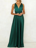 Summer New Women's Long Dress Fashion Temperament Solid Color Bandage V-neck Sexy Women's Backless High-waisted Swing