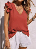 Spring And Summer Women's Casual V-Necked Leaf-Side Vest Shirt Summer Sleeveless