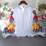 Fashion Embroidery Flower Lantern Sleeve Loose Casual Korea Design V-Neck Cotton Womens Tops and