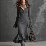 Fashion Elegant Temperament Zippered Horn Sleeve Knitted Fishtail