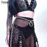 Gothic Harajuku Punk Black Hole Skirt Y2K Goth Mesh Grunge Patchwork Eyelet Split Long Skirt Summer Sexy Night Club