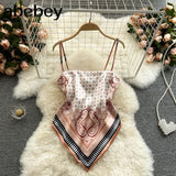 Treny Print Top Women's Sexy Backless Strap Camis Scarf Tie Crop Top Beach Holidays Sexy All-matching Summer