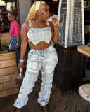 Women's Jeans Women's Summer Fashion Button Patch 3D Pocket Denim