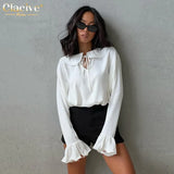 Fashion Woman Blouses 2022 Auutmn Doll Collar Trumpet Sleeve Office Lady Shirts Elegant Loose White Blusas Tops