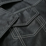 Topstitched Decorative Pu Leather Jacket-Outfit