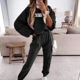 Print Hoodies Tracksuits Women's Fleece 2 Piece Set Female Pants Sets Casual Sports Lace Up Hooded Sweatshirts Autumn