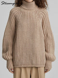 Women Sweater Turtleneck Knitted Thick Winter Woman Pull 2022 Warm Solid Jumper Loose Khaki Sweaters For Women Winter
