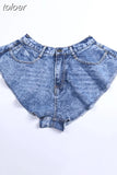 Denim Shorts For Female High Waist Pockets Sexy Ruffles Wide Leg Short Women's Solid Trousers 2023 Summer